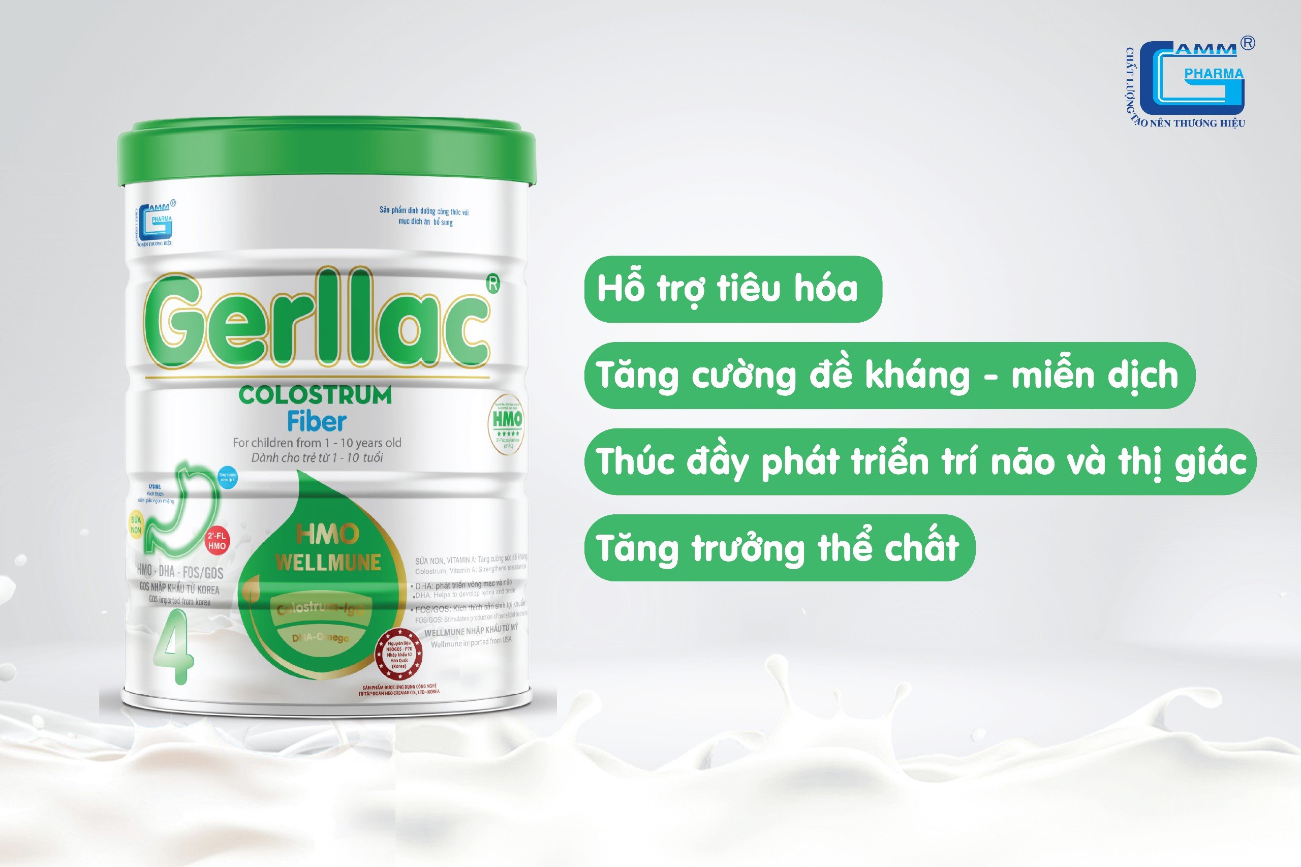 Gerllac Fiber hỗ trợ tiêu hóa, tăng cường đề kháng, phát triển trí não và thị giác, tăng trưởng thể chất.